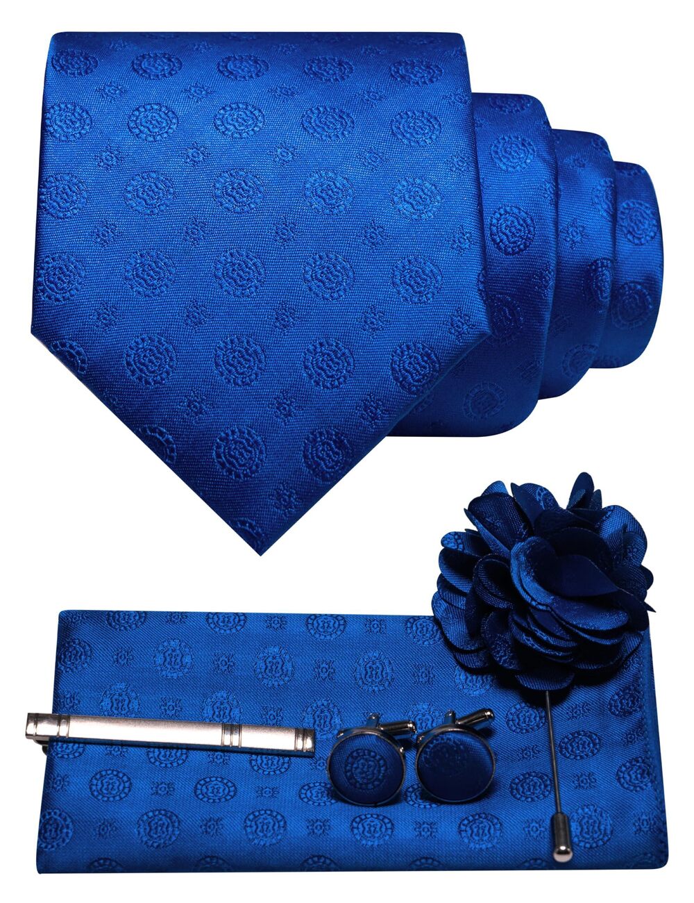 7873 5PCS Royal Blue Tie Woven Casual Necktie and Pocket Square Cufflinks
